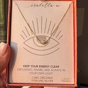 Isabella M Gold/Sterling Silver Opal evil eye CZ necklace new